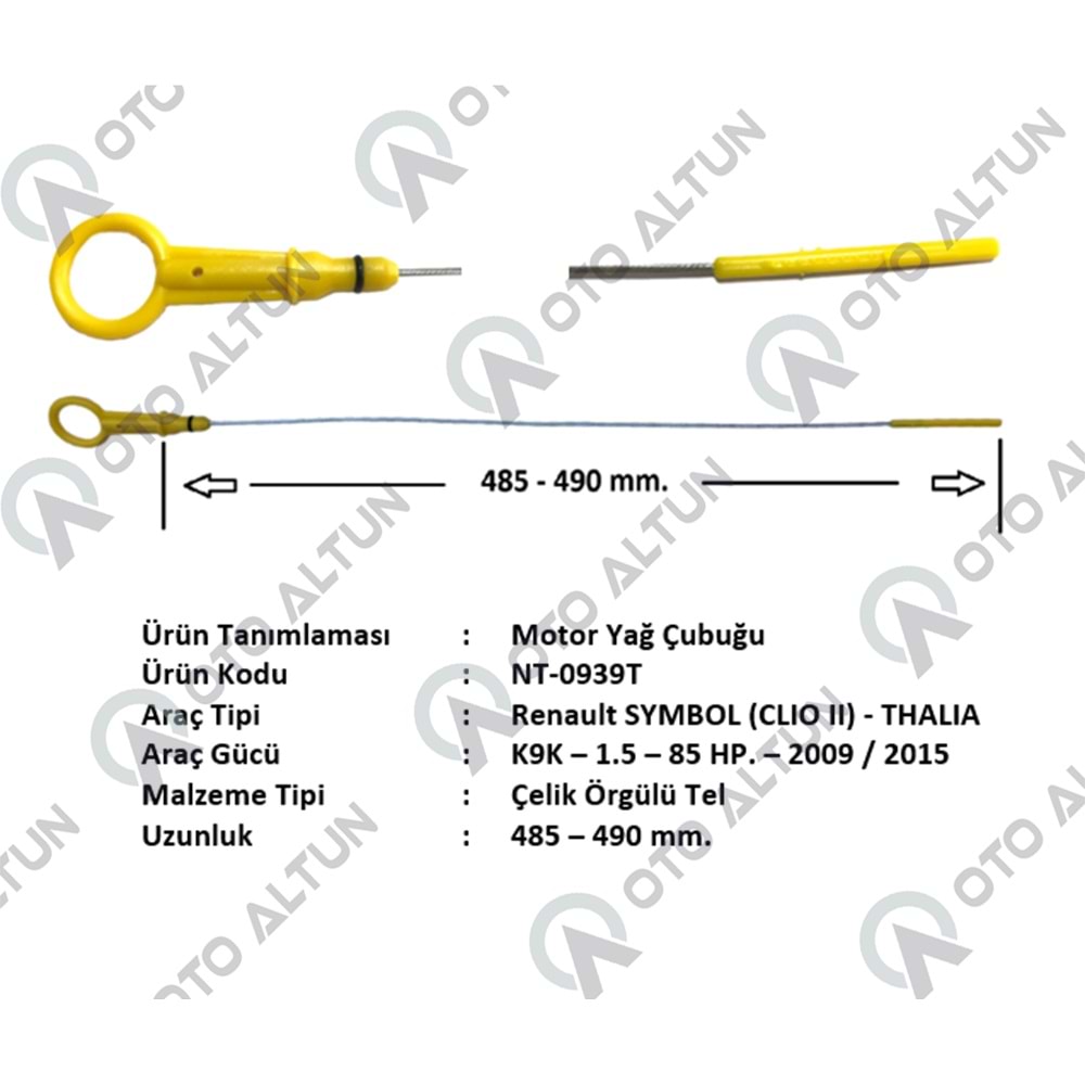 YAĞ ÇUBUĞU DİZEL THALIA LOGAN DUSTER METAL **49cm**