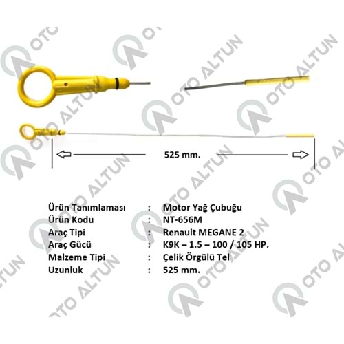 YAĞ ÇUBUĞU K9K MGN II METAL **53cm**