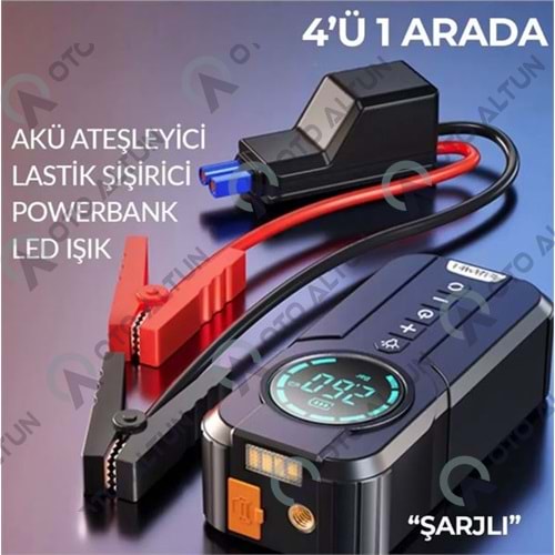 AKÜ ŞARJ+KOMPRESÖR+POWERBANK LED FENER